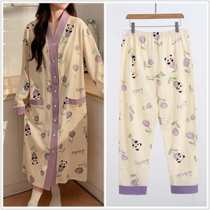 哺乳睡裙带胸垫春秋季孕妇睡衣托腹裤子夏款薄款月子服医院待产裙