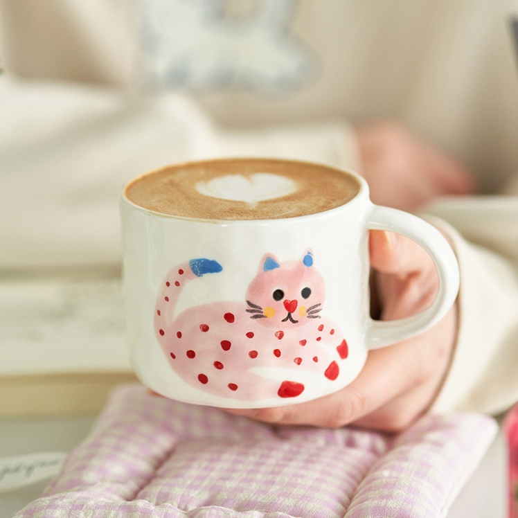 肆月可爱手绘小猫马克杯喝水杯子
