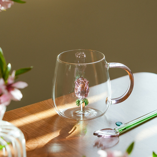 肆月家用耐热高硼硅玻璃杯女生咖啡杯可爱带把水杯办公室马克杯
