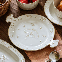 肆月盘子家用菜盘大号陶瓷早餐盘高颜值甜品盘水果盘双耳盘装菜盘