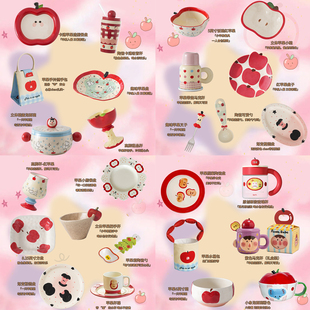 肆月陶瓷饭碗可爱碗具家用水果碗带盖泡面碗吃饭碗釉下彩餐具小碗