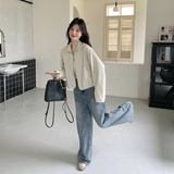 米白色酷飒短款外套女2025春季新款韩系小个子休闲翻领夹克上衣潮,女装皮衣,浙宝178,浙宝-网红风 米白色酷飒短款外套女2025春季新款韩系小个子休闲翻领夹克上衣潮,女装皮衣,浙宝178,浙宝-网红风