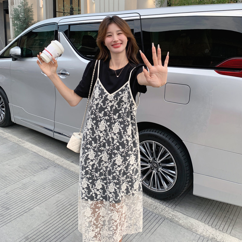气质高级感黑色连衣裙女夏季2025新款设计感超好看吊带罩衫,女装连衣裙,浙宝178