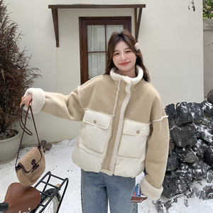 卡其色拼接内胆羽绒服女冬季新款韩系休闲宽松小个子白鸭绒外套,女装皮草,浙宝178