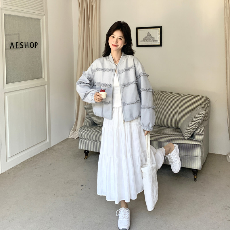 木耳边拼接棒球服女外套女春秋新款小个子休闲减龄百搭短款夹克，女装短外套，浙宝178
