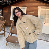 羊羔毛冬季外套女2024新款短款厚通勤棉服小个子皮毛一体翻领慵懒，女装皮草，浙宝178