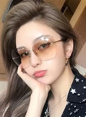 切边潮流欧美时尚无框太阳镜墨镜男海洋片太阳眼镜高清女士新款