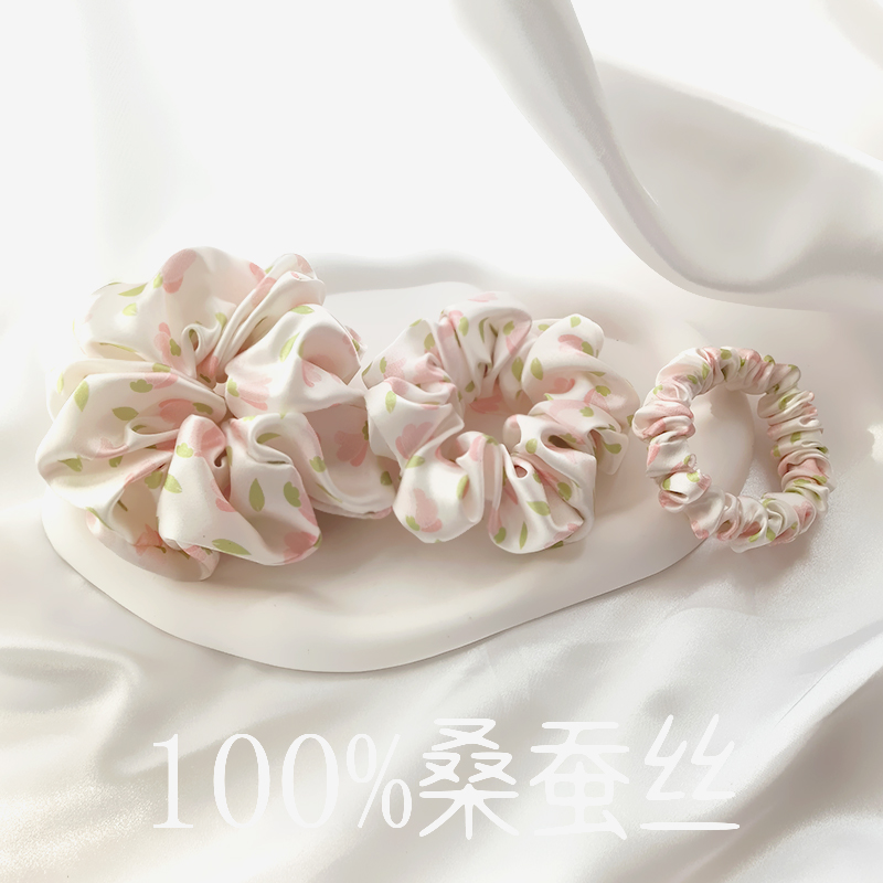100%真丝缎面发圈桑蚕丝印花油画发圈大肠小肠发饰扎头绳高级原创
