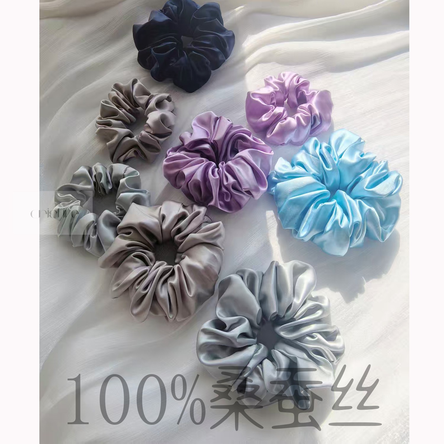 下料猛加长纯色真丝大肠发圈多褶