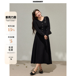 连衣裙春秋季 韩系微胖妹妹mm针织长袖 收腰长裙子 女装 曾小咸大码