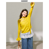 胖mm春季 曾小咸大码 黄色镂空设计感针织上衣套装 萤火之光 女装