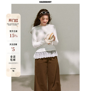 曾小咸大码女装胖mm长袖白色蕾丝内搭可外穿上衣遮肉显瘦2025新款