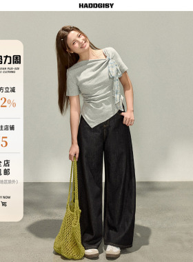 曾小咸大码女装“甜痒少女”灰色修身短袖T恤胖mm春套装短款上衣