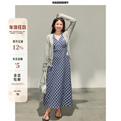 胖mm 曾小咸大码 收腰格纹挂脖连衣裙开衫 女装 春套装 傲慢与偏见