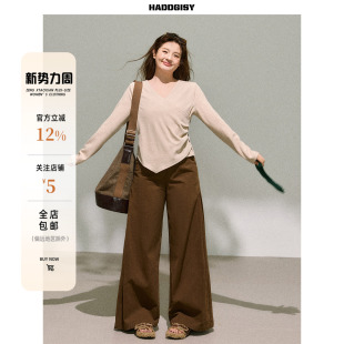 女装 上衣休闲裤 简约力场 V领t恤显瘦春季 微胖mm 长袖 曾小咸大码