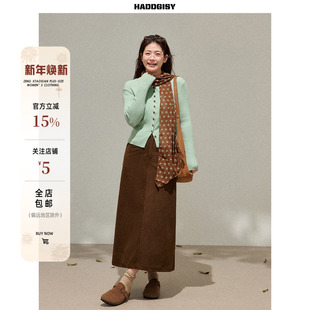 上衣棕色半身裙冬套装 曾小咸大码 修身 韩系微胖mm绿色针织衫 女装
