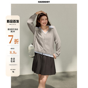 一件8.8折满2件7折 曾小咸大码 灰色假两件上衣套装 女装