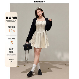 春季 曾小咸大码 微胖mm波点收腰吊带连衣裙配开衫 浪漫延迟 女装