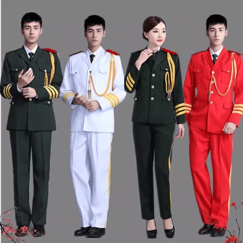 红色喜庆军鼓队服装女军乐队文工团锣鼓队中老年成人舞台乐队表演