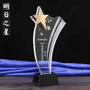明日之星奖杯水晶定制优秀员工先进工作者高端大气五角星礼品纪念