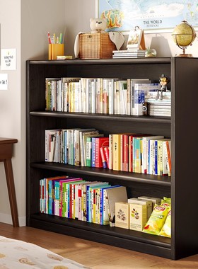 层高33cm全实木书架6080100120宽30高近77 110 180黑色储物柜书柜