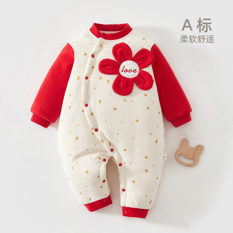 新生婴儿衣服连体衣婴幼儿哈衣爬服百天月子服夹棉男女宝宝拜年服