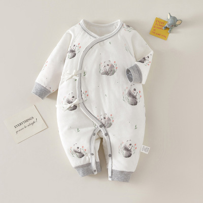 新生婴儿夹棉连体衣薄棉无骨哈衣秋冬纯棉初生和尚服52码宝宝衣服