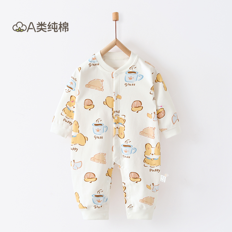 婴儿连体衣纯棉男女宝宝居家打底服和尚服春秋款卡通长袖哈衣爬服