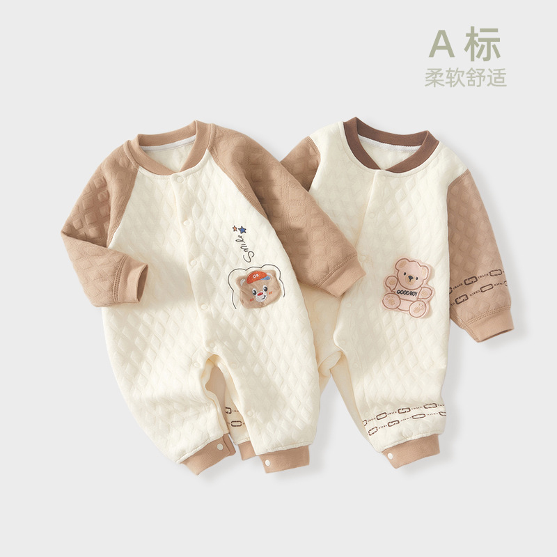 婴儿连体衣保暖春秋款夹棉秋装新生儿衣服宝宝外出哈衣加厚春套装
