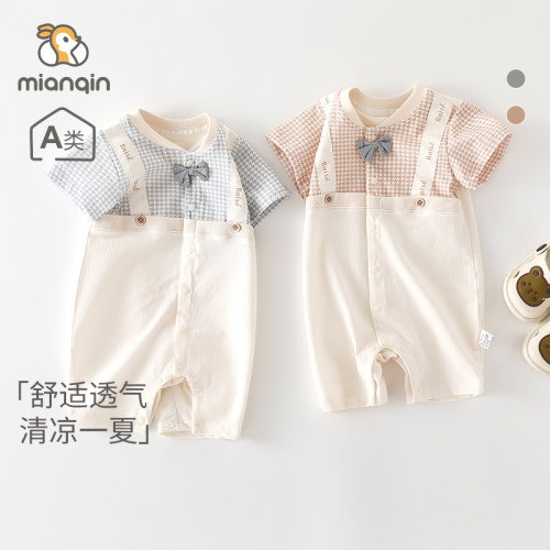新生儿连体衣夏季薄款婴儿衣服外出服卡通帅气男女宝夏装空调服