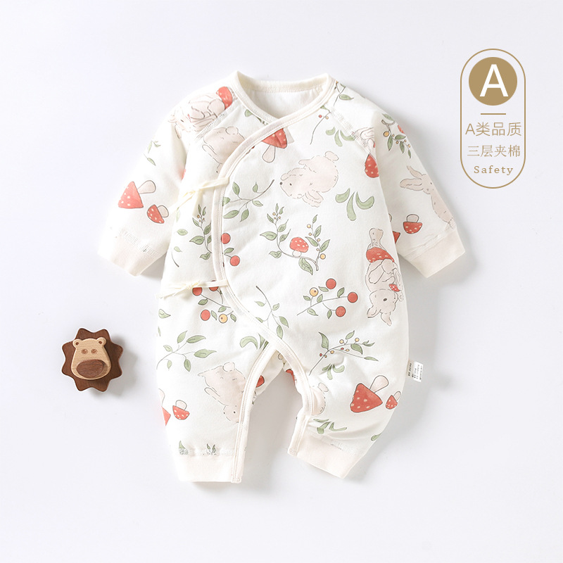 婴儿连体衣春秋冬50g薄棉婴儿夹棉秋衣长袖纯棉A类男女宝宝保暖