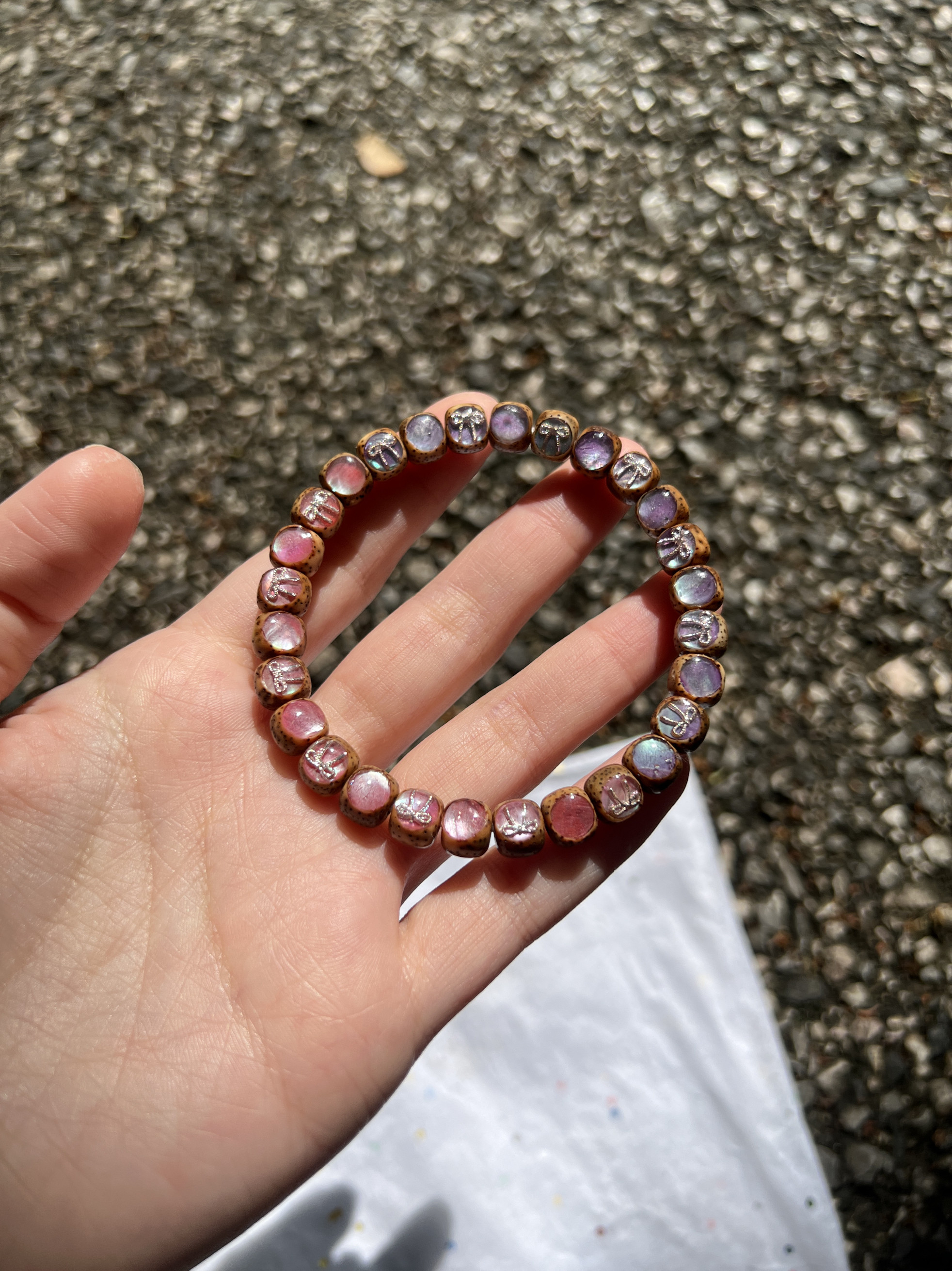 【虹彩少女】虎皮星月菩提镶嵌彩贝9*8老型桶佛珠手串送人生日