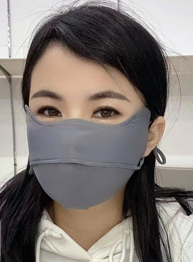 W型护眼角防紫外线防晒锦纶冰丝口罩开孔透气冰凉遮阳面纱面罩女