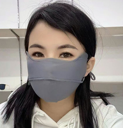 W型护眼角防紫外线防晒锦纶冰丝口罩开孔透气冰凉遮阳面纱面罩女