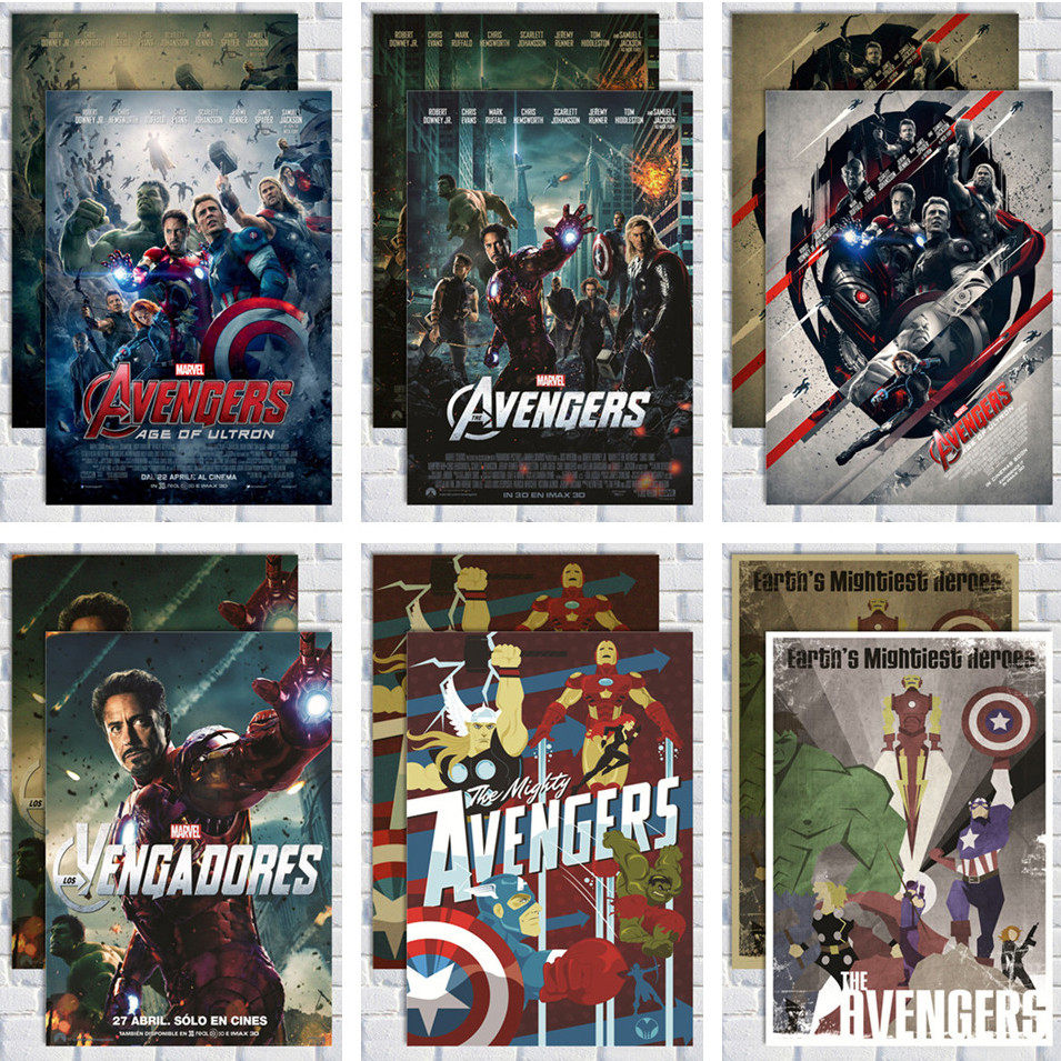 复仇者联盟2奥创纪元海报 复古牛皮纸电影壁画 漫威英雄人物包邮