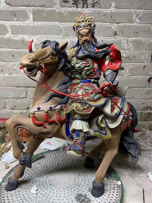 陶瓷工艺品石湾公仔家居装饰品礼品客厅桌面摆件骑马关公销