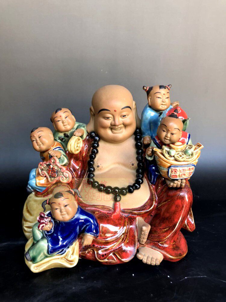 陶瓷工艺品石湾公仔家居装饰品礼品招财摆件多子佛五子登科促销