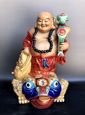 石湾公仔招财摆件站蟾如意佛