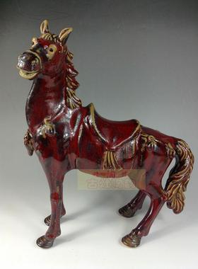 石湾公仔摆件生肖马招财红釉