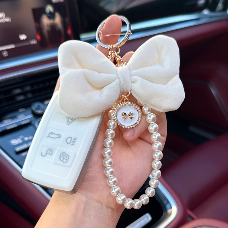 奶油蝴蝶结汽车钥匙扣包包挂件女