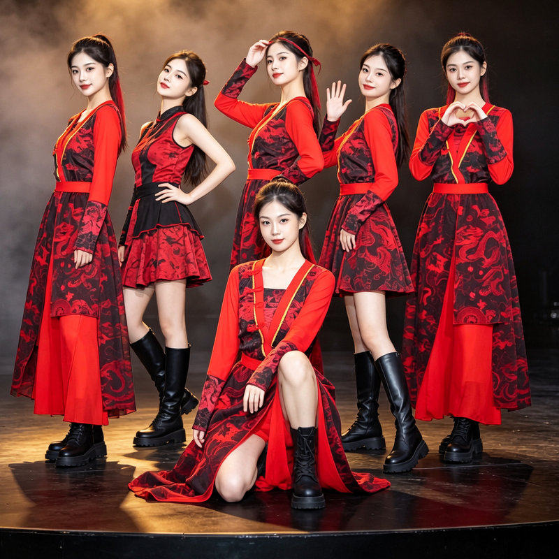 新款打大鼓中国风舞蹈演出服红色古典爵士舞服装女团舞台表演套装