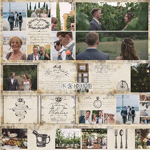 怀旧复古Vintage婚礼纪念册排版psd源文件模板素材含手写字体