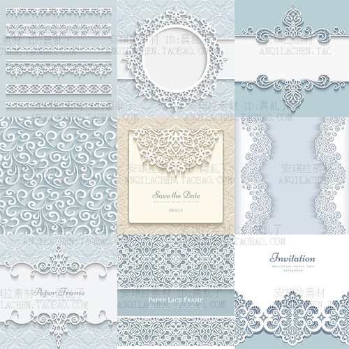 简洁立体花纹镂空花边唯美婚礼婚庆海报背景装饰eps 矢量素材