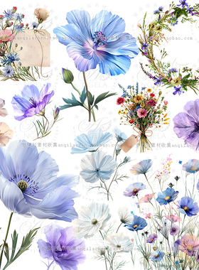 唯美紫色野花花丛花朵元素婚礼卡片海报装饰元素png免抠设计素材