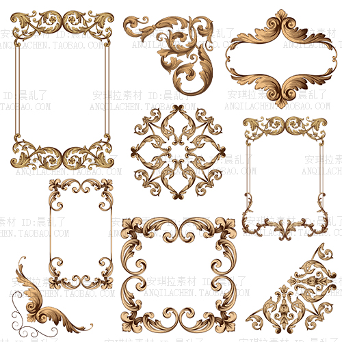 Vintage复古手绘欧式巴洛克宫廷风边角花纹边框矢量eps设计素材