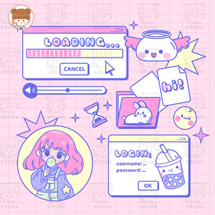 可爱动漫二次元卡通女孩电脑图标元素海报卡片模板矢量AI设计素材