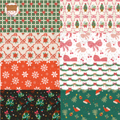 圣诞节气氛蝴蝶结圣诞树圣诞姜饼人元 素墙纸家纺印花矢量图案素材