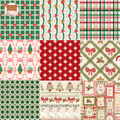 复古圣诞主题圣诞树蝴蝶结格子条纹平铺图案矢量AI设计素材