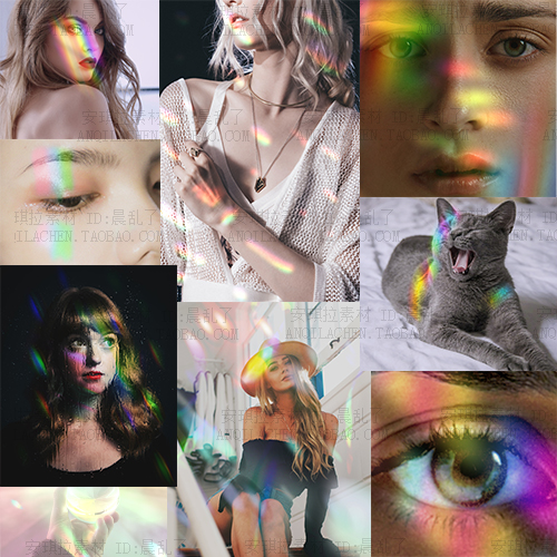 ins情绪风彩虹光斑光源光影照片模板psd+png设计素材