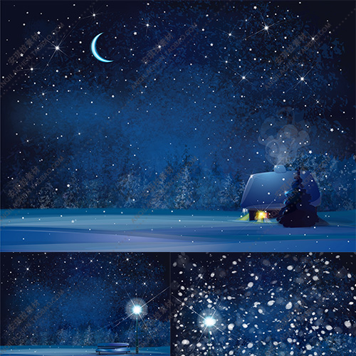 唯美黑暗黑夜月亮星星背景夜晚星空矢量eps源文件素材